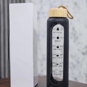 Daily Hydration Tracker Glass Water Bottle with Time Markers