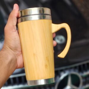 Eco-Friendly Bamboo Thermal Travel Mug with Handle